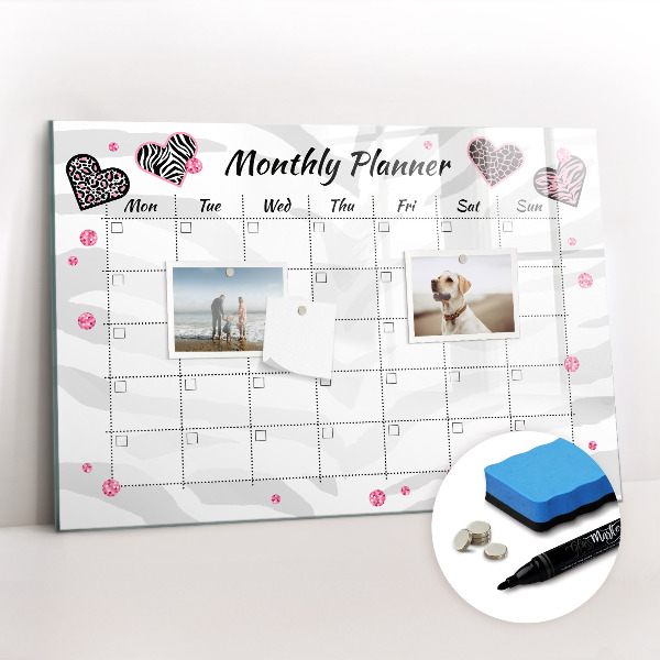 Magnetisch planbord voor de muur van bedrukt glas Maandelijkse modeplanner