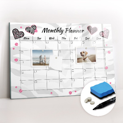 Magnetisch planbord voor de muur van bedrukt glas Maandelijkse modeplanner