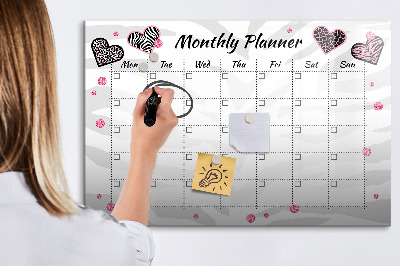 Magnetisch planbord voor de muur van bedrukt glas Maandelijkse modeplanner