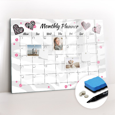 Magnetisch planbord voor de muur van bedrukt glas Maandelijkse modeplanner