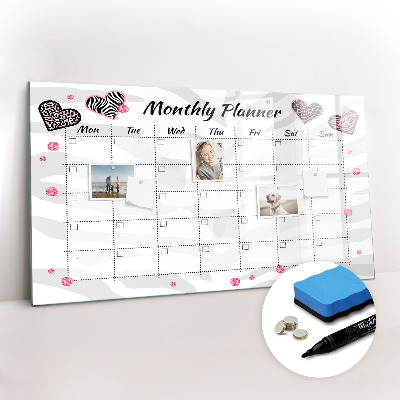 Magnetisch planbord voor de muur van bedrukt glas Maandelijkse modeplanner