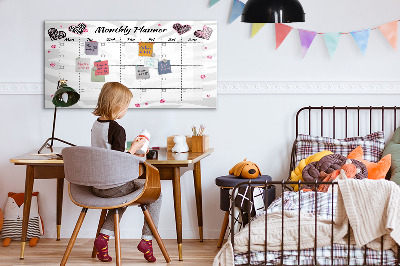 Magnetisch planbord voor de muur van bedrukt glas Maandelijkse modeplanner