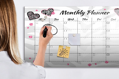 Magnetisch planbord voor de muur van bedrukt glas Maandelijkse modeplanner