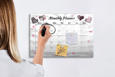 Magnetisch planbord voor de muur van bedrukt glas Maandelijkse modeplanner