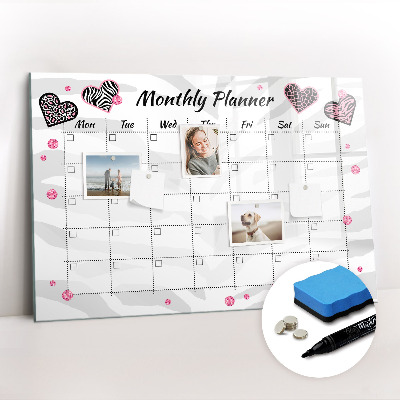 Magnetisch planbord voor de muur van bedrukt glas Maandelijkse modeplanner