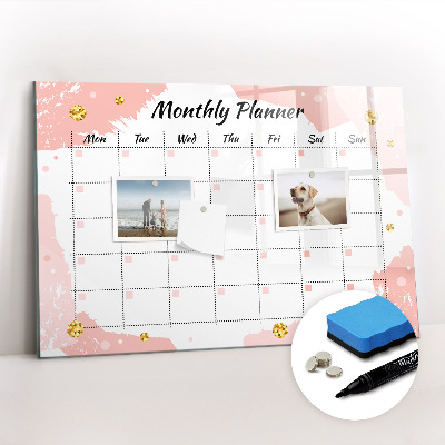 Uitwisbaar glazen planbord met magnetische functie Maandplanner