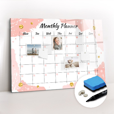 Uitwisbaar glazen planbord met magnetische functie Maandplanner