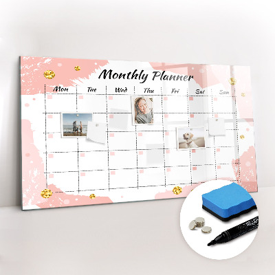 Uitwisbaar glazen planbord met magnetische functie Maandplanner