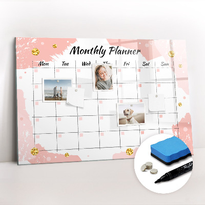 Uitwisbaar glazen planbord met magnetische functie Maandplanner
