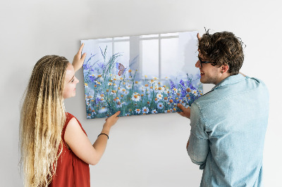 Uitwisbaar glazen planbord met magnetische functie Vlinder in de weide