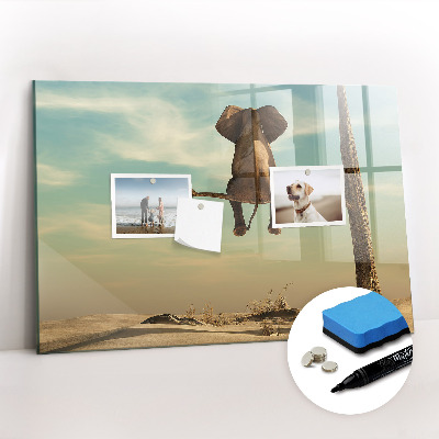 Uitwisbaar glazen planbord met magnetische functie Olifant op een boom