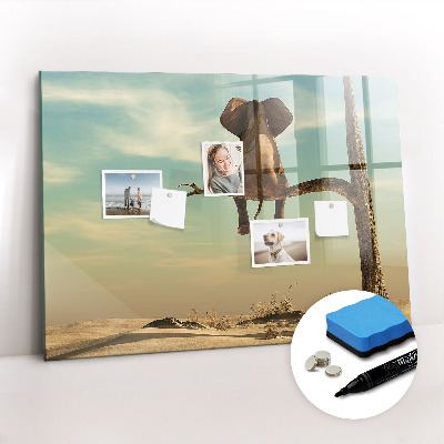 Uitwisbaar glazen planbord met magnetische functie Olifant op een boom