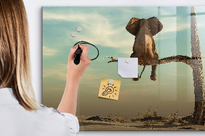 Uitwisbaar glazen planbord met magnetische functie Olifant op een boom