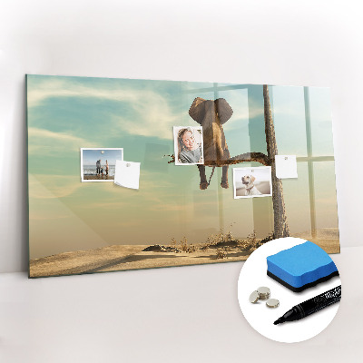 Uitwisbaar glazen planbord met magnetische functie Olifant op een boom