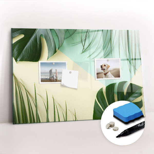 Uitwisbaar glazen planbord met magnetische functie Monstera bladeren