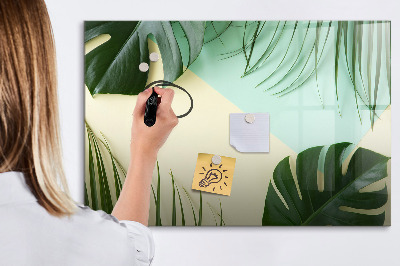 Uitwisbaar glazen planbord met magnetische functie Monstera bladeren