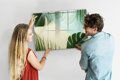 Uitwisbaar glazen planbord met magnetische functie Monstera bladeren