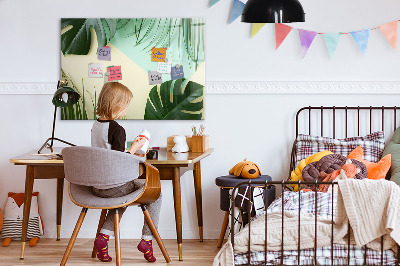 Uitwisbaar glazen planbord met magnetische functie Monstera bladeren