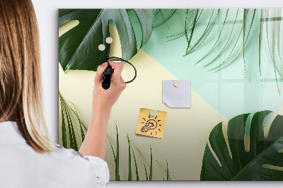 Uitwisbaar glazen planbord met magnetische functie Monstera bladeren