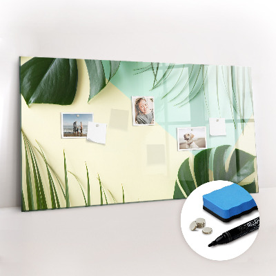 Uitwisbaar glazen planbord met magnetische functie Monstera bladeren