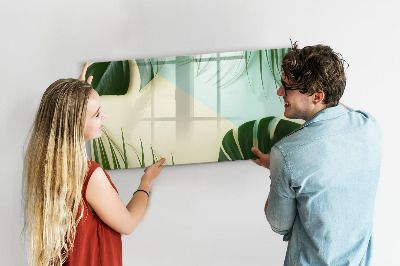 Uitwisbaar glazen planbord met magnetische functie Monstera bladeren