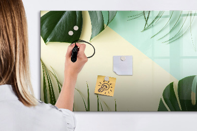 Uitwisbaar glazen planbord met magnetische functie Monstera bladeren