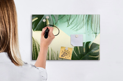 Uitwisbaar glazen planbord met magnetische functie Monstera bladeren
