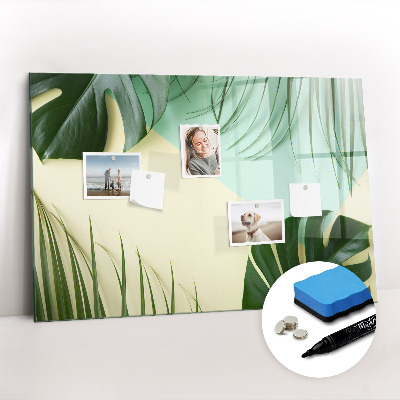 Uitwisbaar glazen planbord met magnetische functie Monstera bladeren