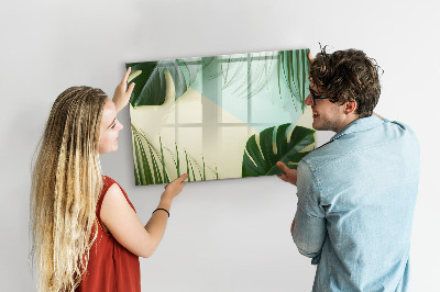 Uitwisbaar glazen planbord met magnetische functie Monstera bladeren