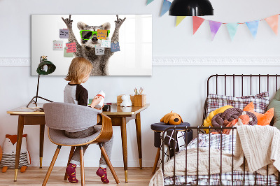 Beschrijfbaar magneetbord van glas met design Wasbeer met bril