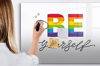 Uitwisbaar glazen planbord met magnetische functie Het opschrift "Wees jezelf"