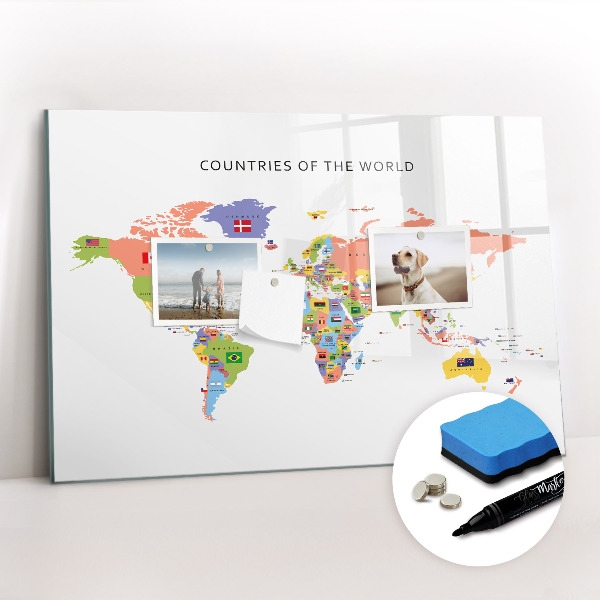 Beschrijfbaar magneetbord van glas met design Vlagkaart