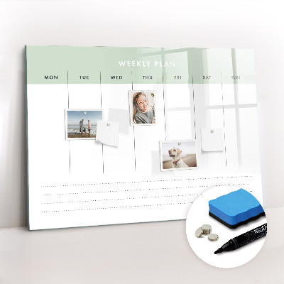 Uitwisbaar glazen planbord met magnetische functie Wekelijkse planner