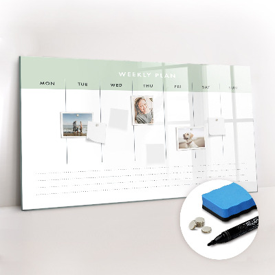 Uitwisbaar glazen planbord met magnetische functie Wekelijkse planner