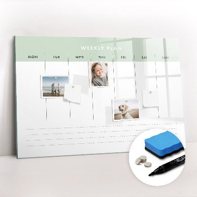 Uitwisbaar glazen planbord met magnetische functie Wekelijkse planner