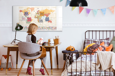 Uitwisbaar glazen planbord met magnetische functie Wereldkaartproject
