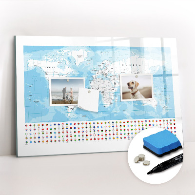 Beschrijfbaar magneetbord van glas met design Illustratie van een kaart van de continenten