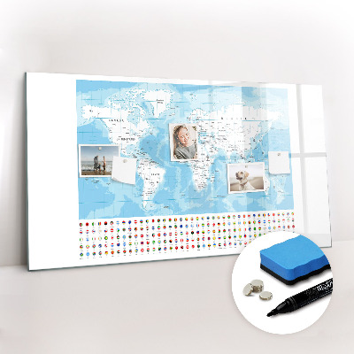 Beschrijfbaar magneetbord van glas met design Illustratie van een kaart van de continenten