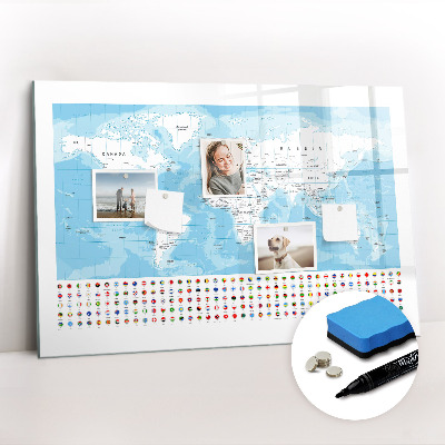 Beschrijfbaar magneetbord van glas met design Illustratie van een kaart van de continenten