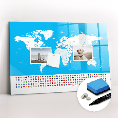 Uitwisbaar glazen planbord met magnetische functie Overzichtskaart van landen