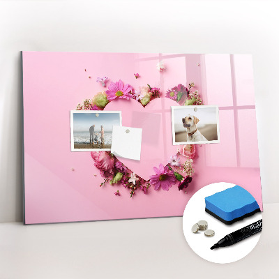 Beschrijfbaar magneetbord van glas met design Hart van bloemen