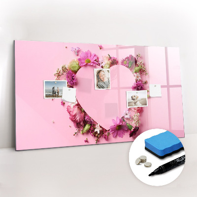 Beschrijfbaar magneetbord van glas met design Hart van bloemen