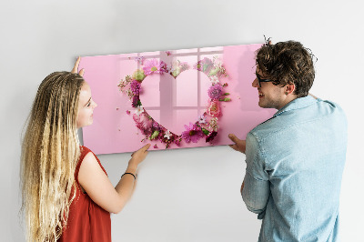 Beschrijfbaar magneetbord van glas met design Hart van bloemen