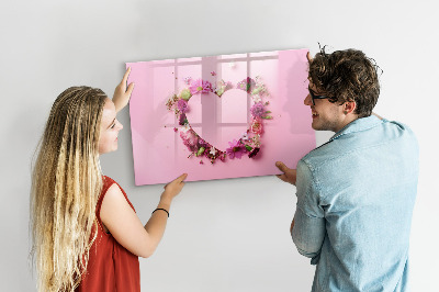 Beschrijfbaar magneetbord van glas met design Hart van bloemen