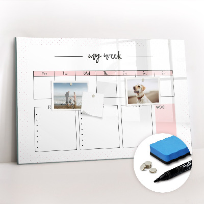 Magnetisch planbord voor de muur van bedrukt glas Mijn wekelijkse planner