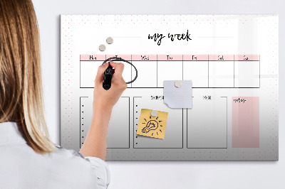 Magnetisch planbord voor de muur van bedrukt glas Mijn wekelijkse planner