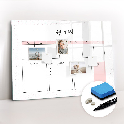 Magnetisch planbord voor de muur van bedrukt glas Mijn wekelijkse planner