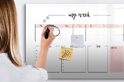 Magnetisch planbord voor de muur van bedrukt glas Mijn wekelijkse planner