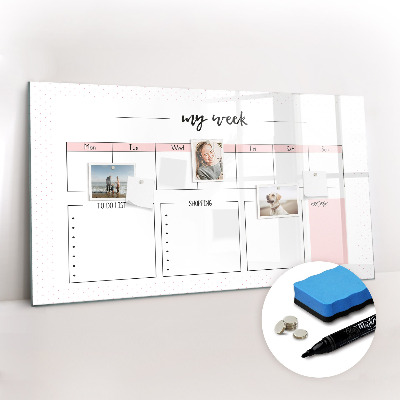 Magnetisch planbord voor de muur van bedrukt glas Mijn wekelijkse planner