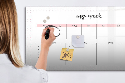 Magnetisch planbord voor de muur van bedrukt glas Mijn wekelijkse planner